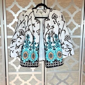 Coldwater Creek Black and White Blazer with Turquoise Accents